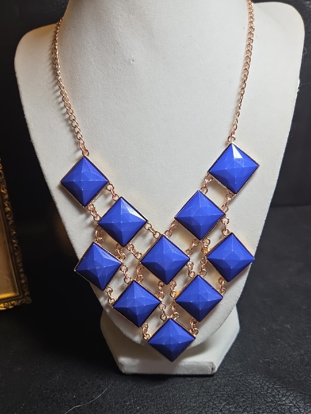 Blue Geometric Statement Necklace -